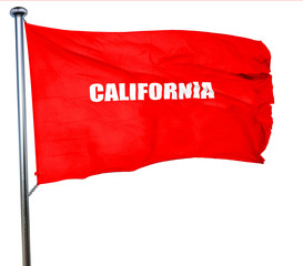  california, 3D rendering, a red waving flag