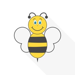 Funny cartoon bee with long shadow