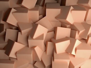Pink Chaotic Cubes Wall Background. 3d Render Illustration