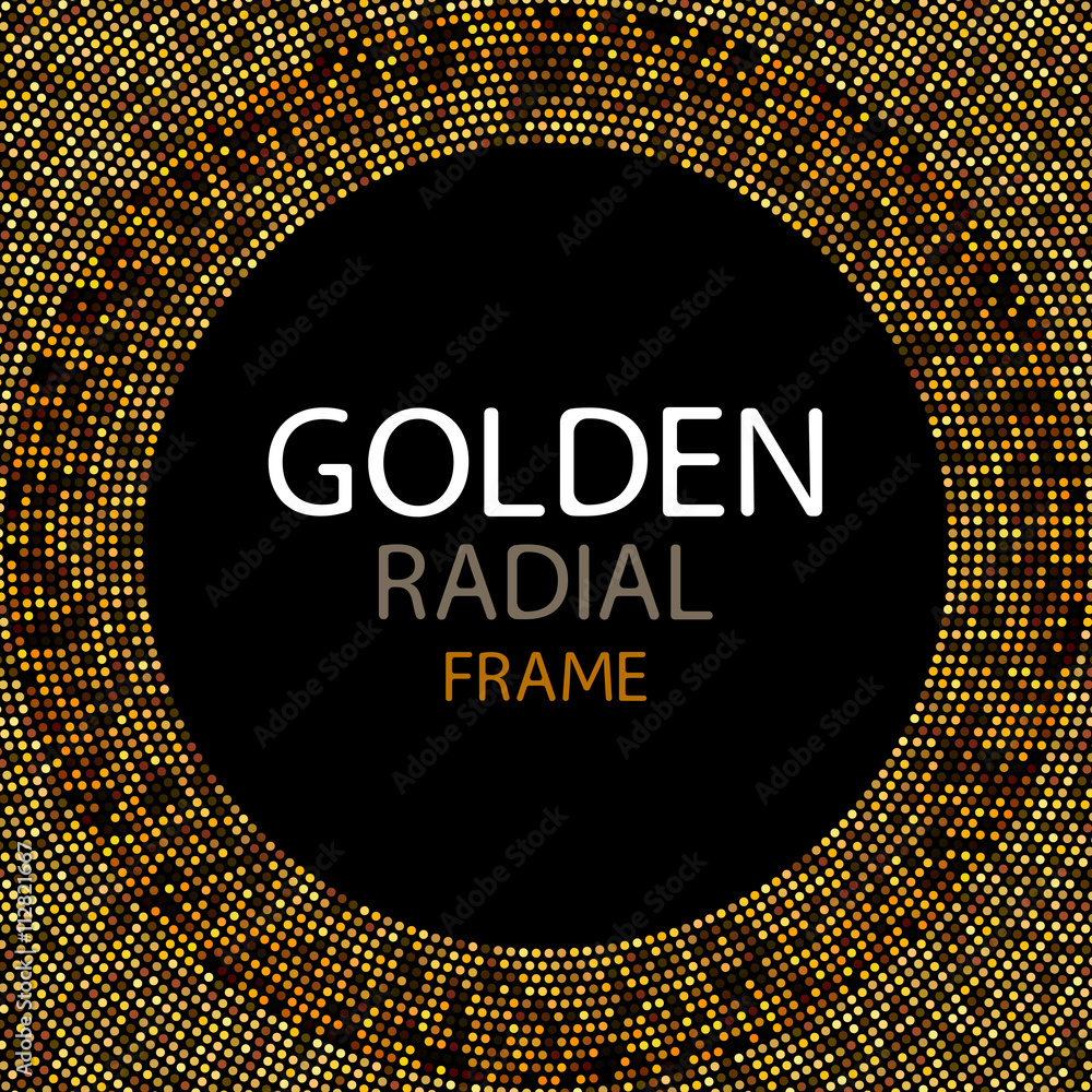 Poster vector gold disco lights frame or spangles round frame with empty center for text. gold circle made 