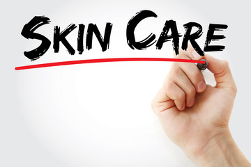 Hand writing Skin Care with marker, health concept