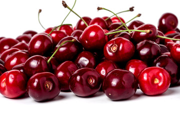 Red cherries isolated on a white background