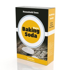 3D rendering of Baking Soda paper packaging, isolated on white background.