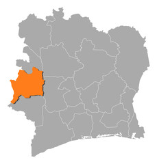 Map - Ivory Coast, Dix-Huit Montagnes