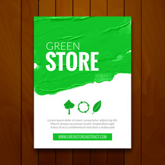 Green eco flyer design tamplate mockup. Cover invitation for market store shop