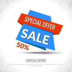 Super Big Sale paper origami banner. Sale background. Big sale tag. Sale poster. Huge Sale special offer 50 percents off. Vector illustration.