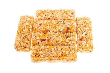 muesli bars with  dried fruit on isolated background