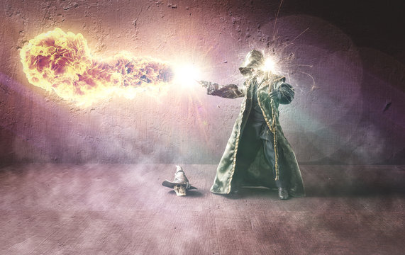 Wizard throwing a fireball