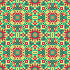 Seamless pattern. Decorative pattern with mandalas in beautiful colors. Vector background