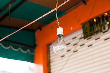 Incandescent lamps in a modern cafe. Edison lamp.