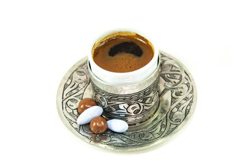 Delicious traditional Turkish coffee and Turkish delight