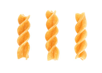 Set of three fusilli traditional italian pasta isolated on white background. Design element for bakery product label, catalog print, web use.