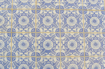Closeup photo of beautiful old tiles, traditional decoration of Portugal
