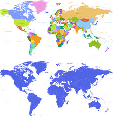 Fototapeta premium Kolorowa mapa polityczna świata