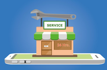 Vector illustration of online service shop on smartphone mobile screen. online service concept.eps 10