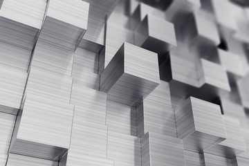 Obraz premium Scratched cubes abstract background with focus effect. 3d illustration