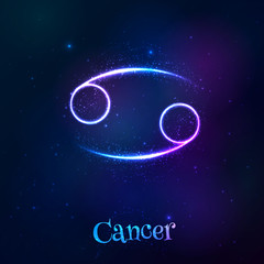 Blue shining cosmic neon zodiac Cancer symbol