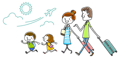 イラスト素材：家族　旅行

