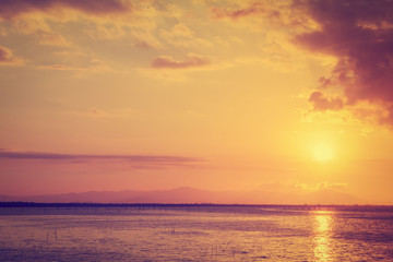 landscape of sea and beautiful sky with a sunset ; Songkhla Thailand (vintage style)