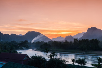Sunset at Song river, Vang Vieng, Laos