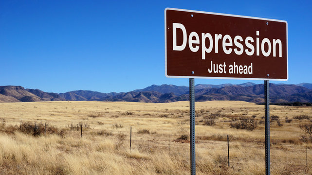 Depression brown road sign