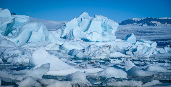 Scenic view of icebergs in glacier lagoon, Iceland