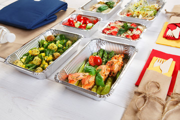 Healthy food take away in boxes, eating right