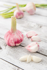 Close-up with peeled garlic