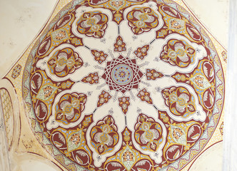 EDIRNE, TURKEY 02.04.2016: Traditional Turkish painting on the dome of the mosque Samii 1437 - 1447