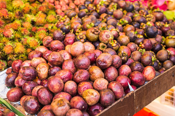 Mangosteen and exotic fruits in the market