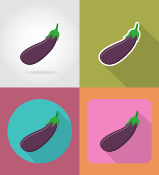 eggplant vegetable flat icons with the shadow vector illustratio