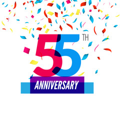 Fototapeta premium Anniversary design. 55th icon anniversary. Colorful overlapping design with colorful confetti