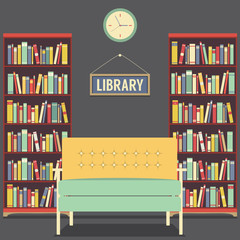 Empty Reading Seat In Library Vector Illustration.