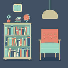 Modern Design Interior Sofa And Bookcase.