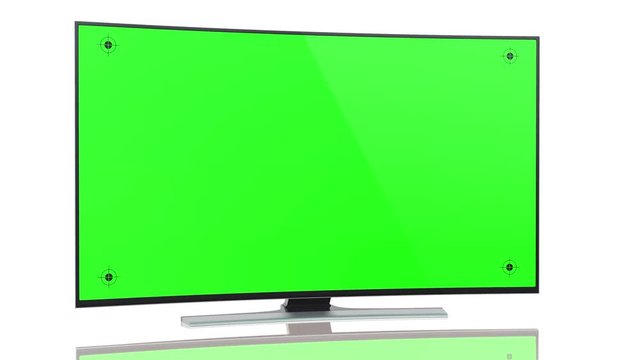 UltraHD Smart Tv with Curved green screen on white background animation with luma matte.