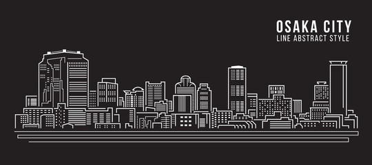 Naklejka premium Cityscape Budynek Grafika liniowa Projekt ilustracji wektorowych - miasto Osaka