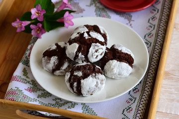 chocolate cakes in powdered sugar