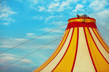 Retro circus concept. Old vaudeville circus tent top.