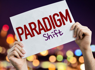 Paradigm Shift placard with night lights on background - obrazy, fototapety, plakaty