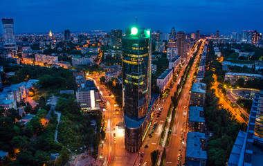 Night business panorama of Kiev