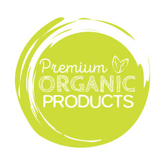 Organic product badge, vintage label with hand drawn lettering Natural cosmetics. Vector natural, organic food, bio, eco label and shape.