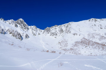 Fototapeta na wymiar Senjojiki cirque at the Central Japan Alps in winter in Nagano, Japan