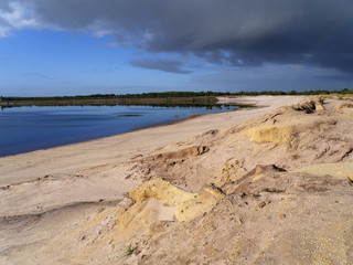 Bergheider See, geflutetes Restloch des ehemaligen Braunkohlebergbaus in der Lausitz, 