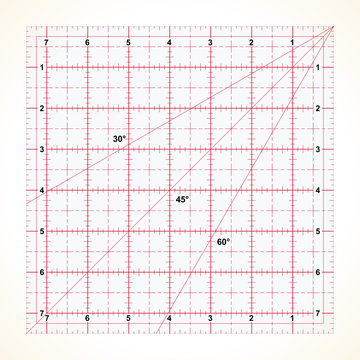 Square Transparent Ruler For Quilting With Inches Scale, Vector Illustration