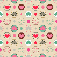 Retro seamless geometric pattern with hearts. 