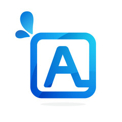 A letter logo in square with blue drops.