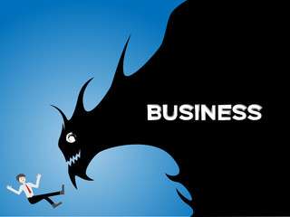businessman is scare of the business , business concept vector , business is monster in his mind
