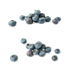 Set of Pile of Bilberry or blueberry over isolated white background