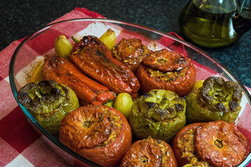 Stuffed tomatoes and peppers, a traditional plate in Greece