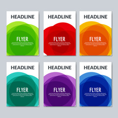 Set of colorful abstract banners flyers. Graphic design of brochures or book cover with overlay colors